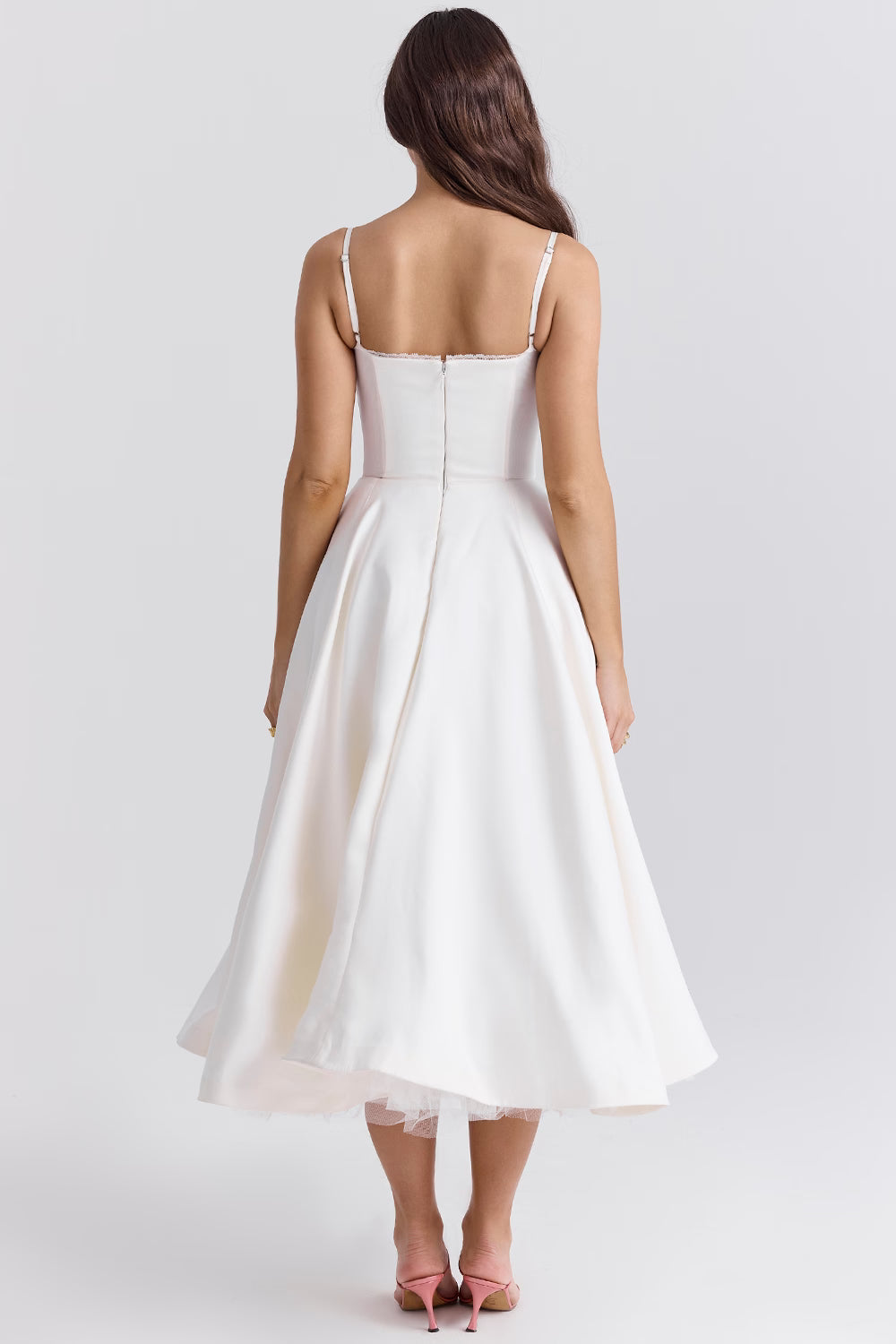White Satin Corset Midi Dress