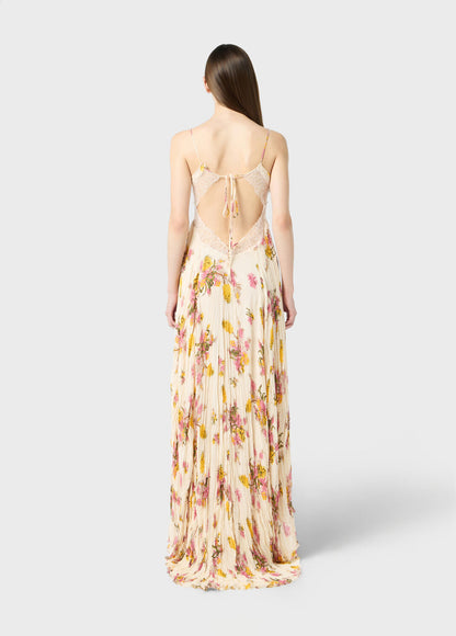 Ione Floral Lace Tie-Back Pleated Maxi Dress - Moonlit Wildflower