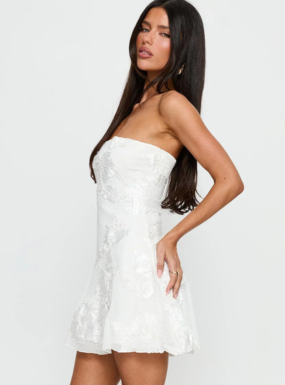 White Bloom Bandeau Mini Dress