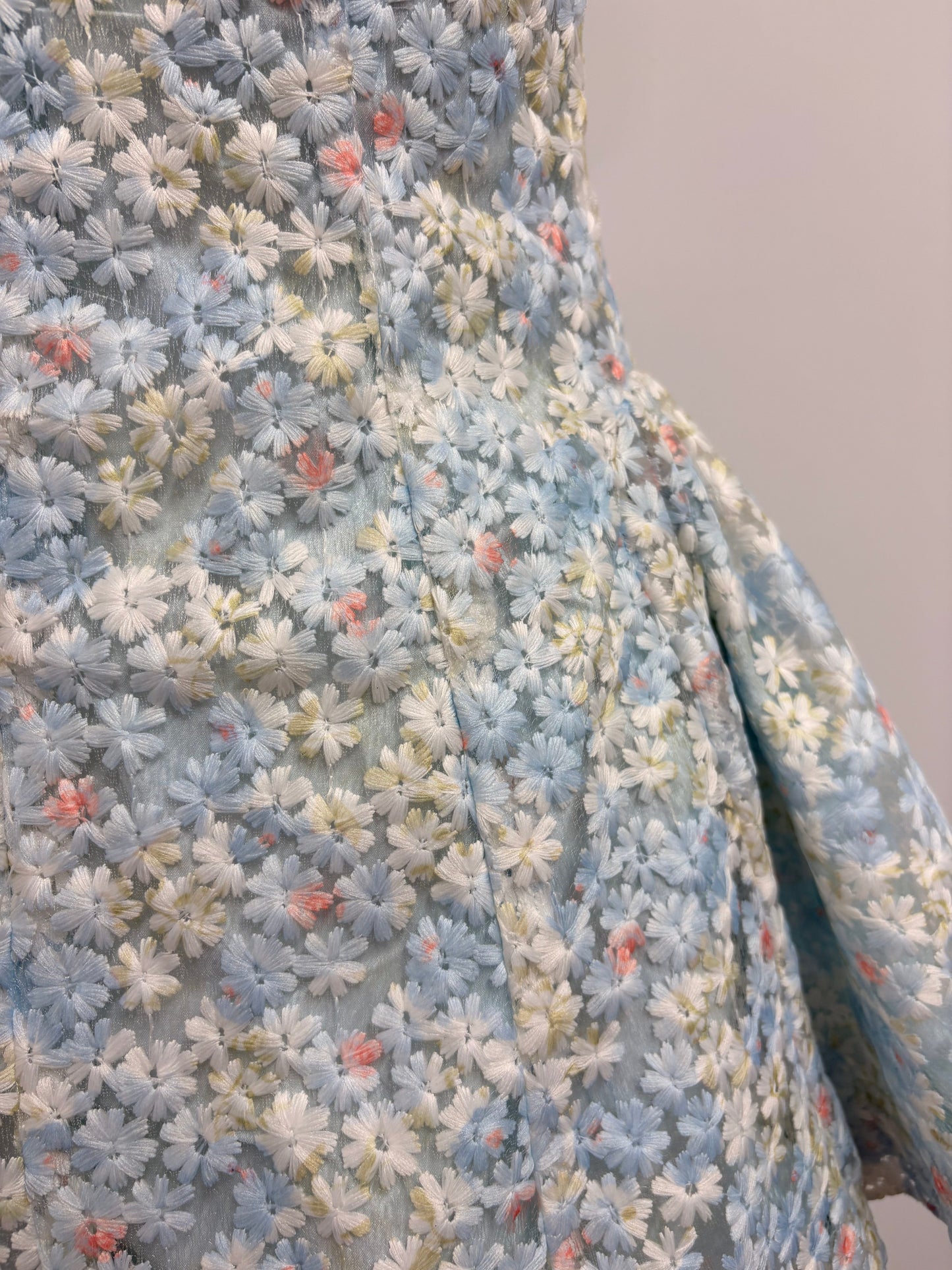 Couture-Inspired 3D Floral Corset Peplum Dress - Ethereal Ice Blue