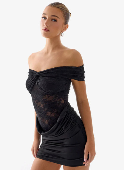 Élise Lace Corset Mini Dress - Noir