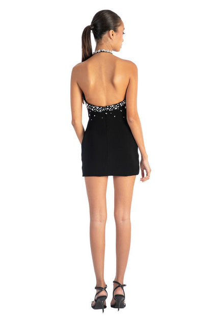 Midnight Spark Halter Dress